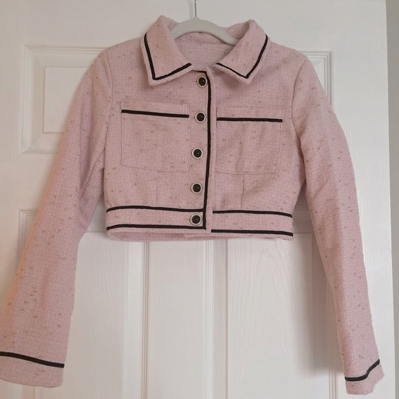Women's Pink and black French style Cropped Jacket - Picture 3 of 5